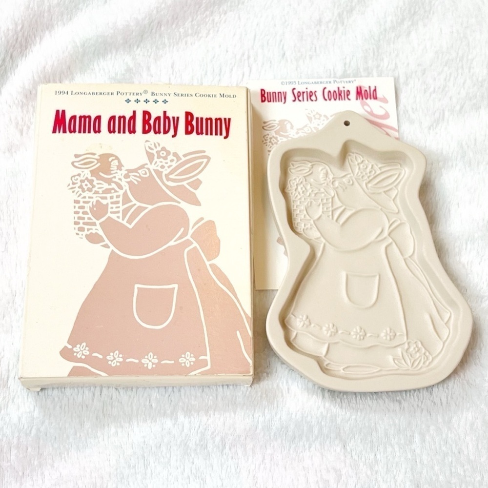 Longaberger Pottery 1994 Mama and Baby Bunny Easter Cookie Mold in Box Vintage